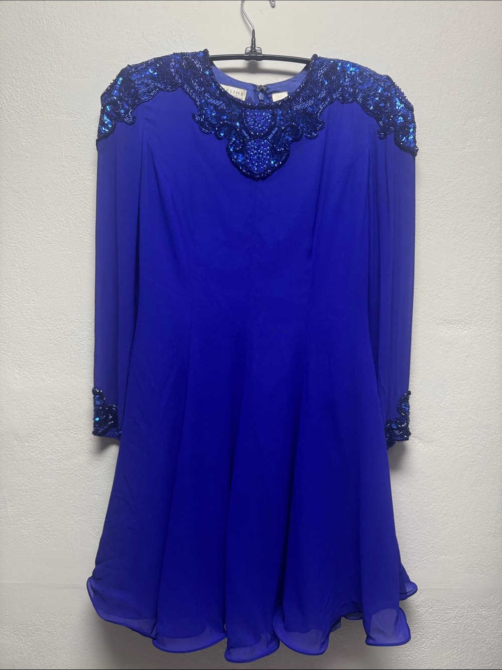 Niteline Cobalt Blue Long Sleeve Sequin Accent Dress